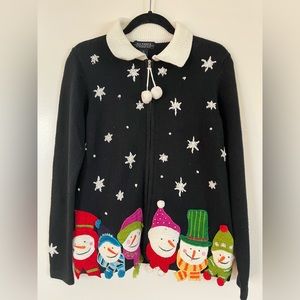NWT All Points Woman’s Ugly Sweater Christmas Zip-up Cardigan; Size Small